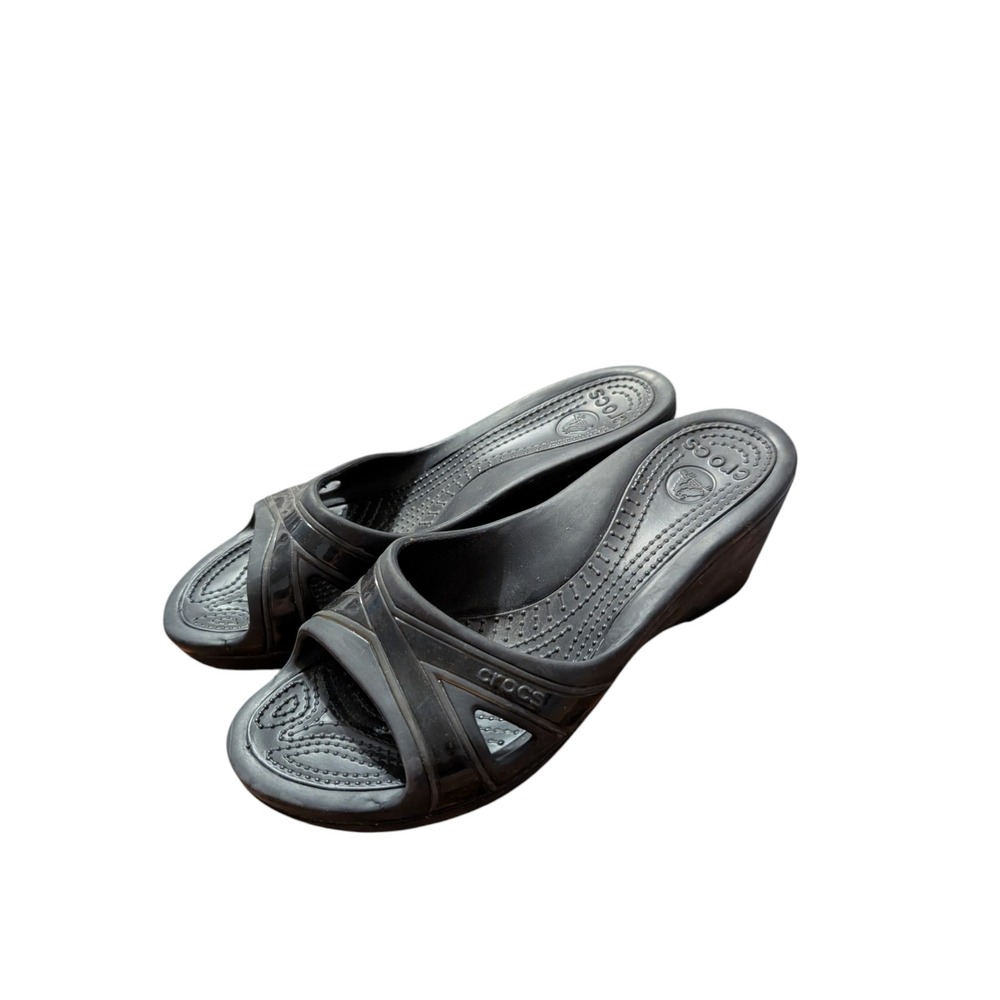 Crocs Womens Black Wedge Sandals Platform Slide Open Toe Shoes W9